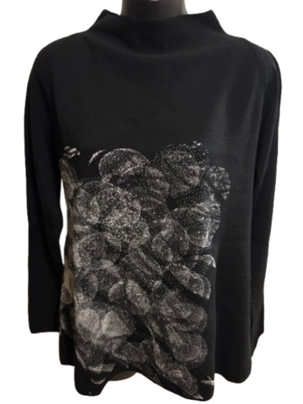 Sarah Pacini Black Long-Sleeve sweater with Silver Firework Abstract Motif